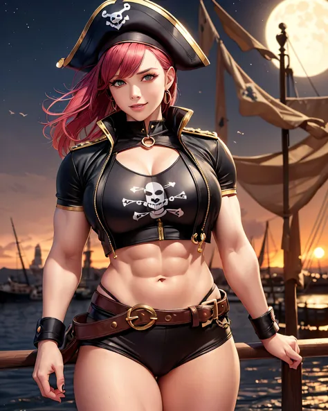 pirate age, pirates captain:1.3, (masterpiece, best quality:1.37), ultra-detailed:1.37, hyper-sharp:1.37, anime style, an illust...