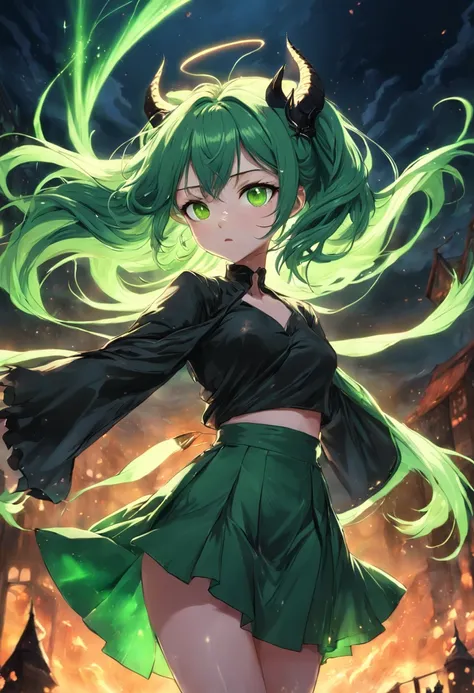 Fairy, mythology, Green hair and green eyes,skirts, devil