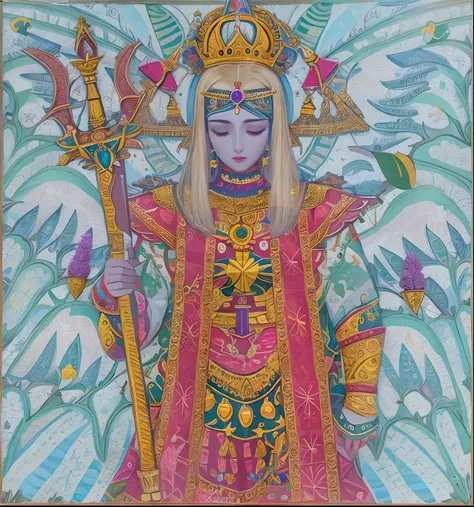 Painting of a woman with a crown and a sword in her hands, O Deus Imperador da Humanidade, Arcanjo Miguel, inspirado no Mestre da Lenda de Santa Luzia, as a mystical valkyrie, lord of change, arcanjo, O Deus Atena, inspirado por Li Chevalier, mystical atla...