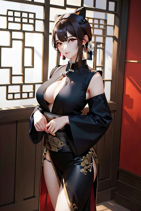 Ancient Chinese High Resolution Masterpiece Best Quality Full Body Big Breasts Black Silk Earrings Chinese 4K