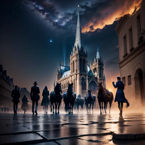 Ultra High Definition 2D Art、Envision Paris as it stood two centuries ago, a masterpiece of time. Streets paved with age-worn cobblestones shimmer under the faint luminescence of gas lamps, their golden hues echoing tales of bygone days. Silhouettes of ele...