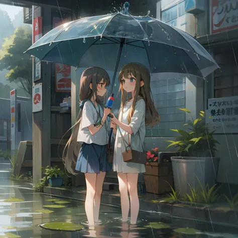 A girl who raises water with rain dew on Futaba, who is about the same height as