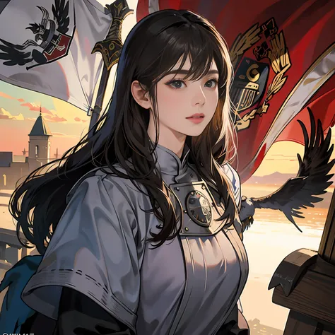 Women in Their 20s, Fantasia、offcial art, unity 8k wall paper, ultra-detailliert, beautifly、Aesthetic, ​masterpiece, top-quality, Photorealsitic, Castle Guard、Full Armor Knight:2.0、Sword of Steel:2.0、Black-silver armor:2.0、Black-silver breastplate:2.0、fabr...