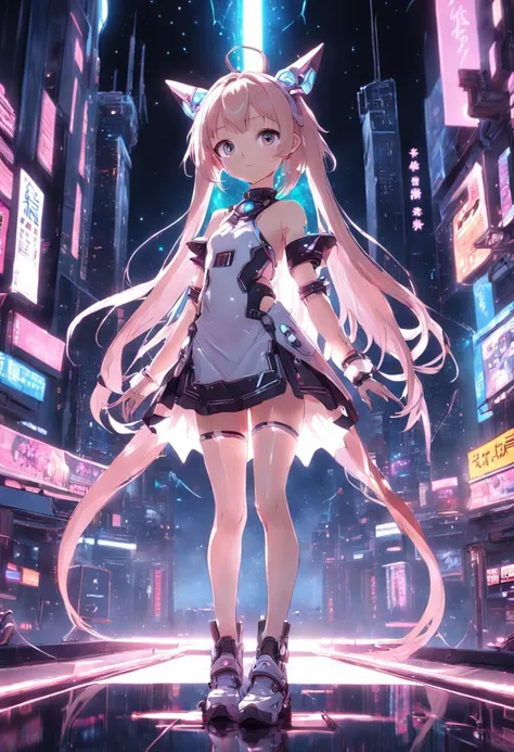 small loli，The stars are anthropomorphic，Transparent machinery，Cyberpunk, dreamy glow, luminous neon lights, ( Global illumination, Ray traching, hdr, unreal render,reasonable design, high detal, Masterpiece, Best quality, hyper HD, Cinematic lighting), Me...