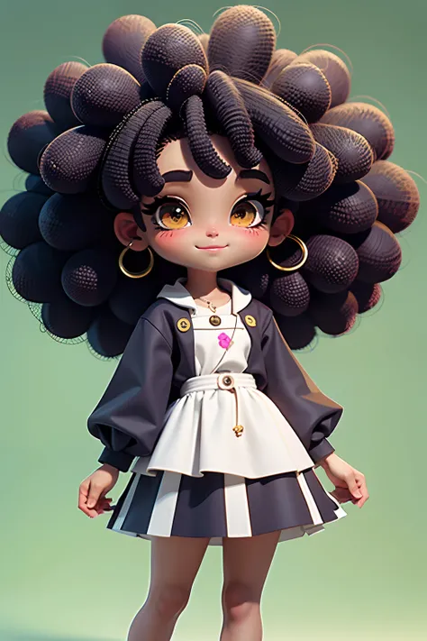 loli cute girl, negra afro, cabelo mesclado, solto, modern accessories , capuz, olhos detalhados, sorriso detalhados, detalhes d...