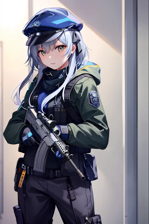 ​masterpiece、top-quality、hight resolution、extremely details cg、1girl in、校服、have a gun、ak-47、akm、assault rifle、kalashnikov flyful...