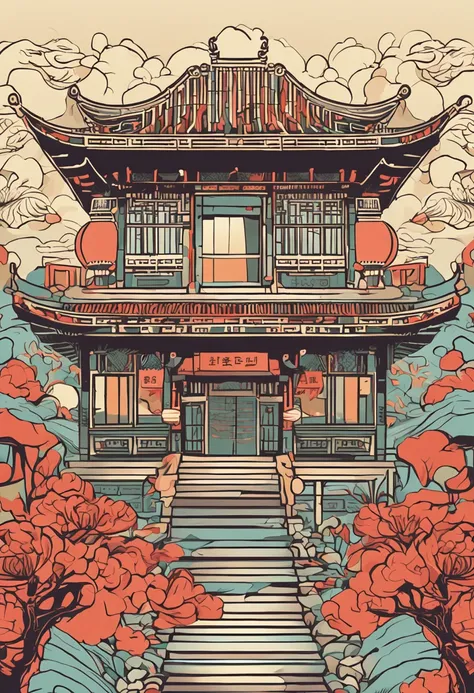 (China - Chic Chinese landscape, Anatomically correct，Oriental elements),（China - chic illustration:1.5, Vector painting:1.5),(Chinese colors, senior color matching,Gradient background,White background),(Very detailed, reasonable design, Clear lines, High ...