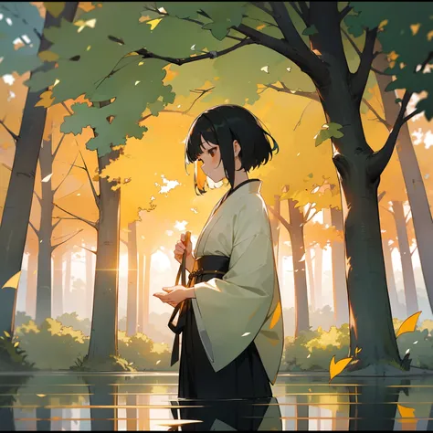 In the midst of a beautiful and aesthetic breeze passing through、The ritual begins under a large ginkgo tree。One girl stands in the center、Her colorful hair sparkles in black and orange、It seems to resonate with the beauty of the sunset。The surrounding sky...