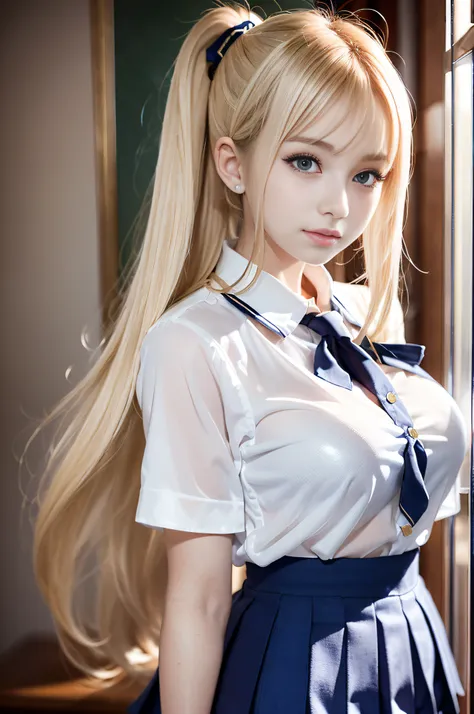 portlate、((school uniforms:1.5))、bright expression、poneytail、young shiny shiny white shiny skin、best looks、blonde reflected ligh...