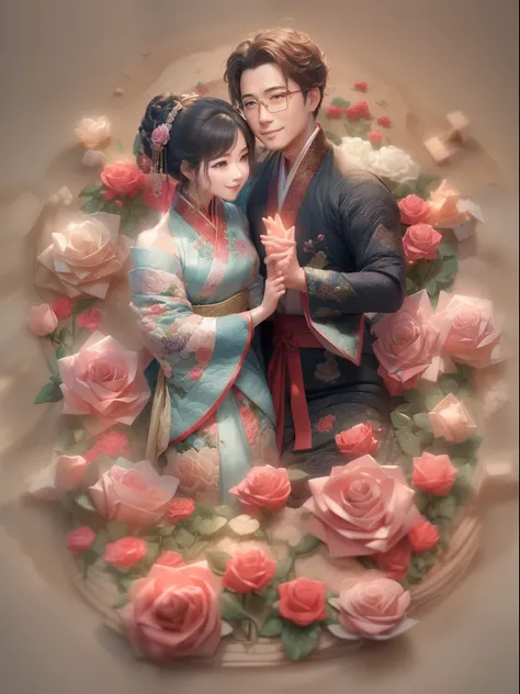 (sandbox:1.4),Movie Angle,(cute couple,Anatomically correct,full bodyesbian,Hand in hand,Masterpiece rose,Representative works Hanfu,Smile),(paper art,Quilted paper art,geomerty),(Extremely colorful, Best quality, high detal, Masterpiece,  Cinematic lighti...