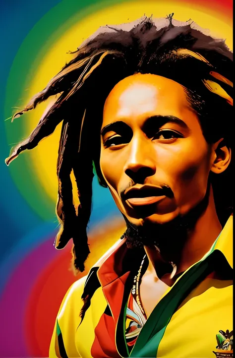 "Reggae legend Bob Marley in a vibrant and captivating artwork."