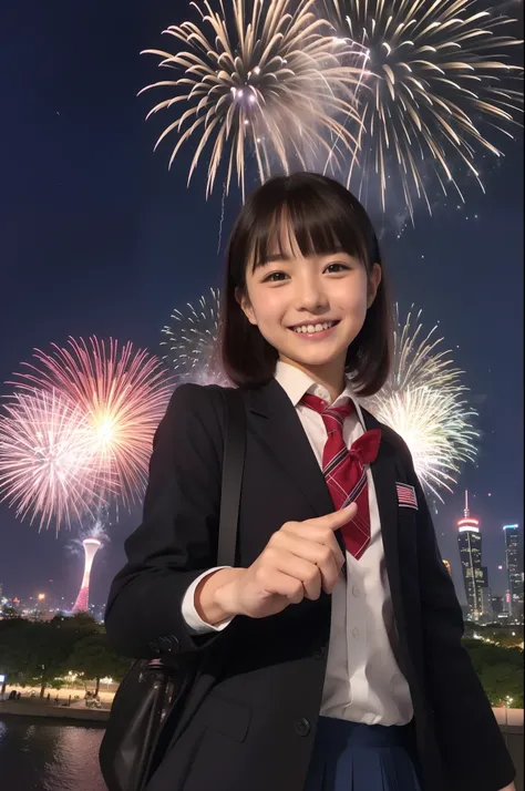 A smile、hi-school girl、校服、While doing fireworks、mare、Tokyo Skytree、cherry trees