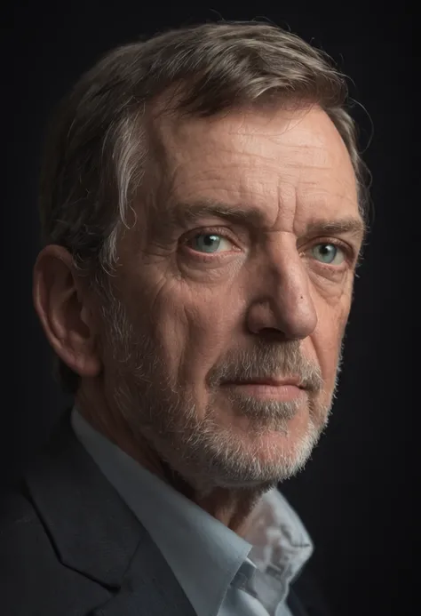 portrait of a award winning photo of hugh laurie posing in a dark studio, (rim lighting,:1.4) two tone lighting, sharp focus, teal hue, octane, unreal, dimly lit, low key,