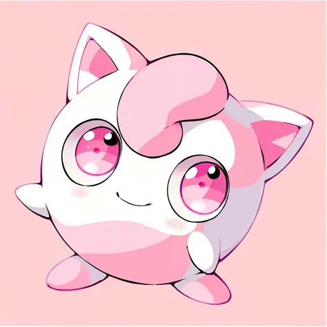 Cartoon cat with pink eyes and pink tail and pink nose, style of cute pokemon, mew, Big pink eyes, pink iconic characters, cute mouse pokemon, illustration pokemon, new pokemon, weird pokemon, similar to pokemon, pokemon art style, style of pokemon, pokemo...