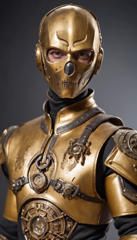 C-3PO as mortal combat character, dressed in GOLD mortal combat clothing, (mortal combat clothing:2), (full body image 2)