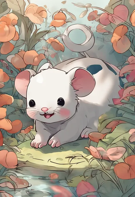 Cute mouse， Chiaroscuro, projected inset, Ni Chuanjing illustration style