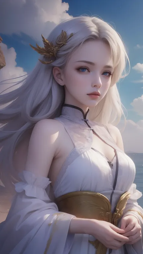 (very detailed cg unity 8k wallpaper, masterpiece, best quality), best illumination, insanely beautiful, floating, girl in white...