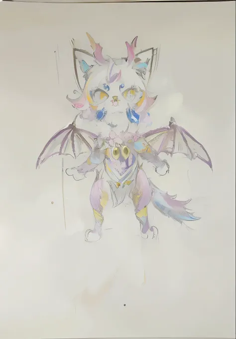 Draw a cat with wings and tail, color drawing, high quality colorful sketch, full color drawing, demon cat, as an anthropomorphic dragon, professional furry drawing, colored sketch, line art in colour, but as an anthropomorphic dragon, full body adoptable,...