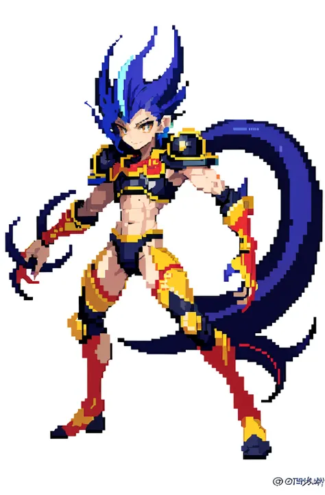 masterpiece, top quality, best quality), pixel,pixel art, 1 boy, scorpion boy, yugioh, fullbody, no background, muscular, tall, big body, long legs, big scorpion tail