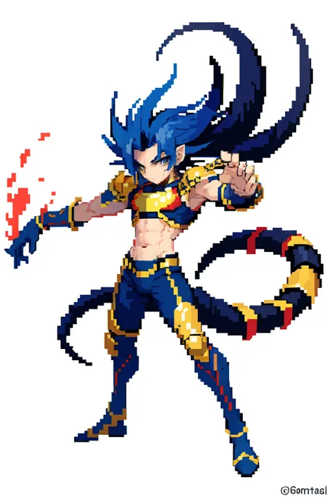 masterpiece, top quality, best quality), pixel,pixel art, 1 boy, scorpion boy, yugioh, fullbody, no background, muscular, tall, big body, long legs, big scorpion tail