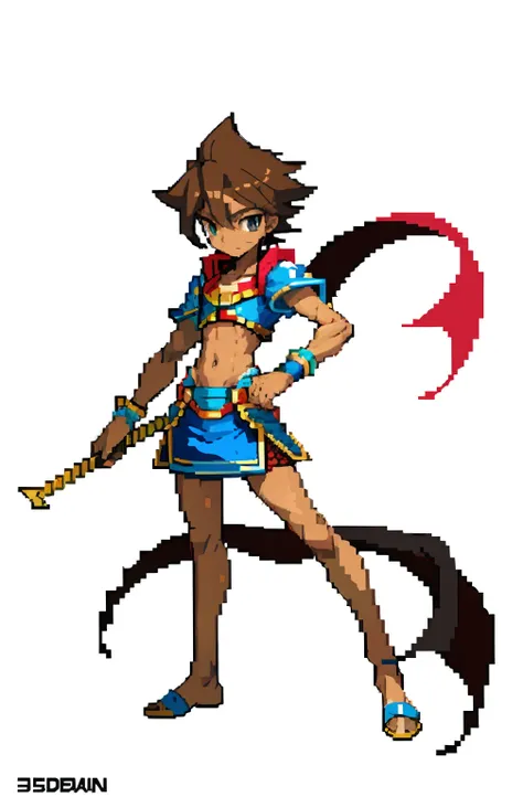 masterpiece, top quality, best quality), pixel,pixel art, 1 african boy, Sagittarius boy, yugioh, fullbody, no background, muscular, tall, big body, long legs, horse, brown hair