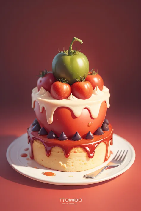 Tomatoes are melting、Fanciful and cute detailed illustrations、vector-art、cake art、Fantasy food、High-quality 4K digital art、concept illustration、Food production、colourfull、pop music、Poster-style illustration