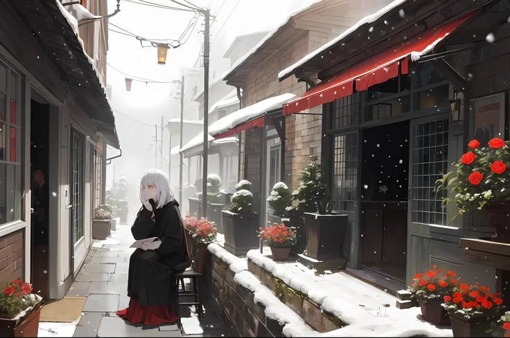 Years later，Its snowing，The pale red camellias in the courtyard bloomed quietly，An old man sat quietly in front of the courtyard full of camellias，She always sat quietly in the doorway, staring into the distance with her eyes far away, as if waiting for so...