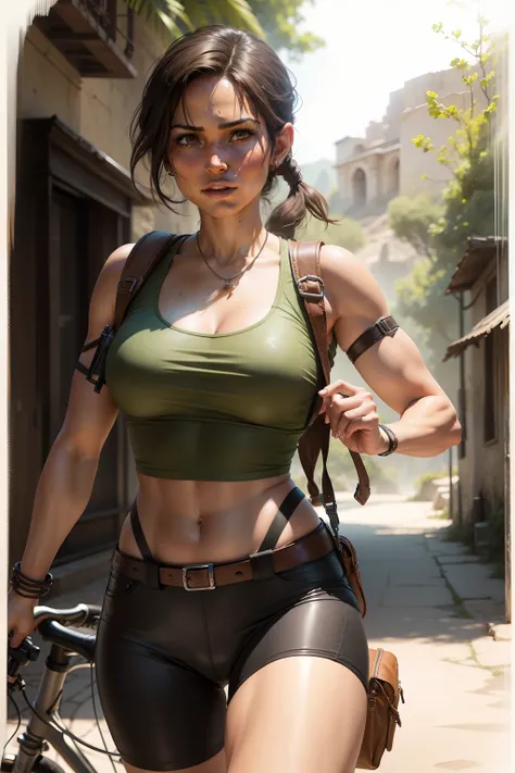 desenhe a lara croft andando de bicicleta