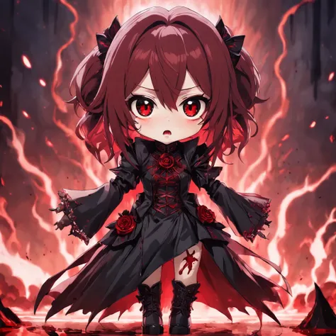 masterpiece Chibi Gothic Vampire doll,  Blood Masacre, , blood sparks, pycho Smile, detailed and intrincicate, hd