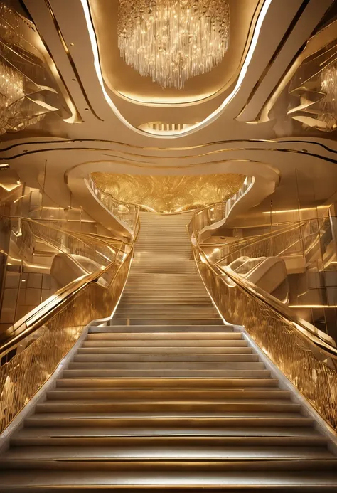 golden decorations，Crystal staircase，The gorgeous Costa cruise ship sails gracefully through the waters, Its sleek white design is complemented by vibrant deck lights. The scene depicts the atmosphere halfway through, Soft lighting, Masterpiece, Best quali...