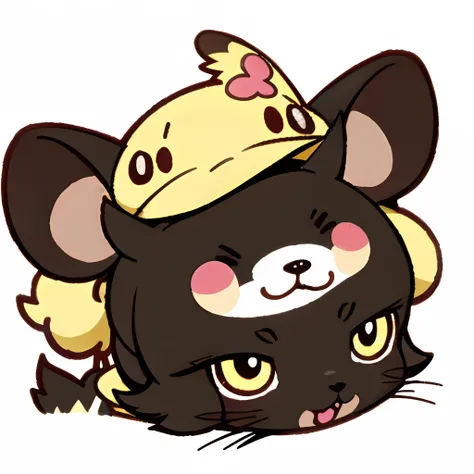 Close-up of cartoon dog in hat, kawaii cute dog, komono, mimikyu, poser, Danbru, sonichu, style of cute pokemon, kawaii cutest sticker ever, inspired by Kanbun Master, kawaii, 🐿🍸🍋, Bun ), Bun, Cartoon Cute, cute mouse pokemon, chunky