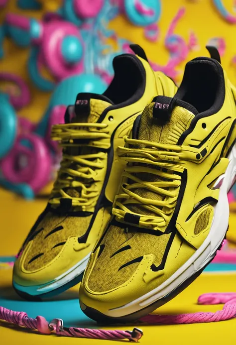 "(Product photography:1.2) showcasing a (1.1x vibrant yellow) individual sneaker with a (1.1x sleek cyberpunk) aesthetic."