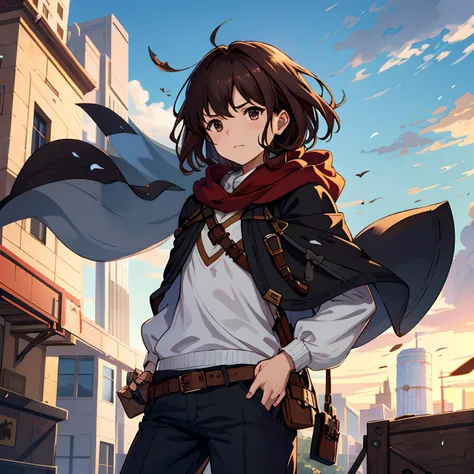 Celluloid，brown  hair，femele，Functional wind，modern urban，Calapichu，quadratic element，Cloak，shorter pants，Ark of tomorrow，Granblue Archives，Poor milk