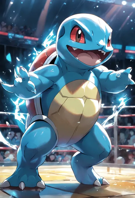 A detailed illustration of Pokemon Squirtle striking poses of famous bodybuilders.