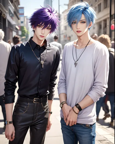 ​masterpiece, top-quality, 2others, male couple, 1 man and 1,, adults, height difference, different fashion, different color, fi...