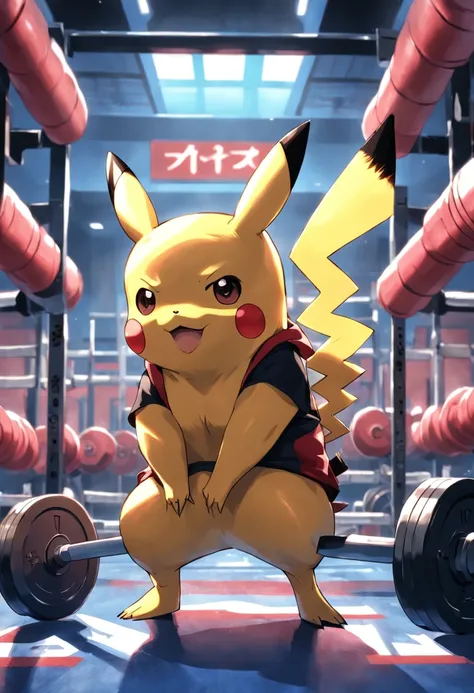 Pikachu for intensive weight training in the gym.