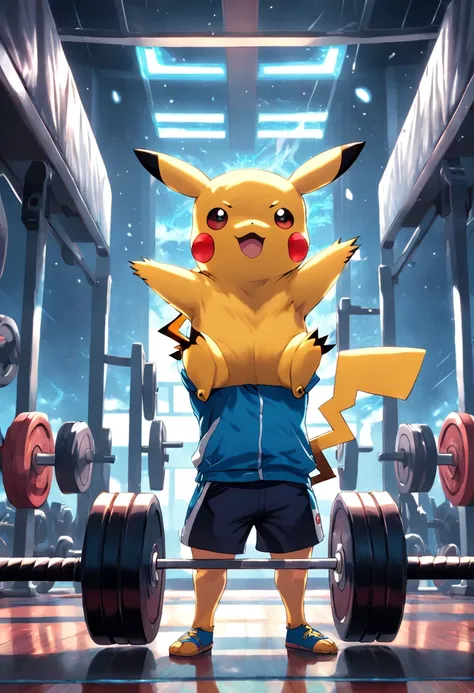 Pikachu for intensive weight training in the gym.