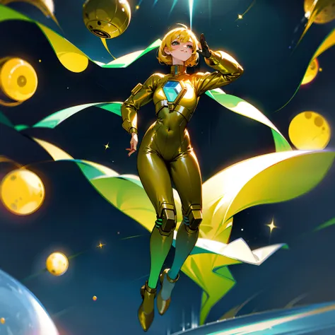 dancing space cadet girl, golden space suit