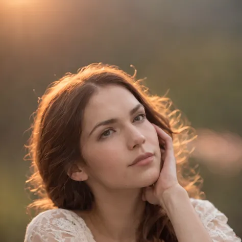 obra-prima, melhor qualidade, filme ainda, 1girl, garota nuvem, floating into the sky, close-up, brilhante, feliz, Soft lighting and Warm, sun sunset, (Sparks: 0,7) , garota gata debaixo da cachoeira