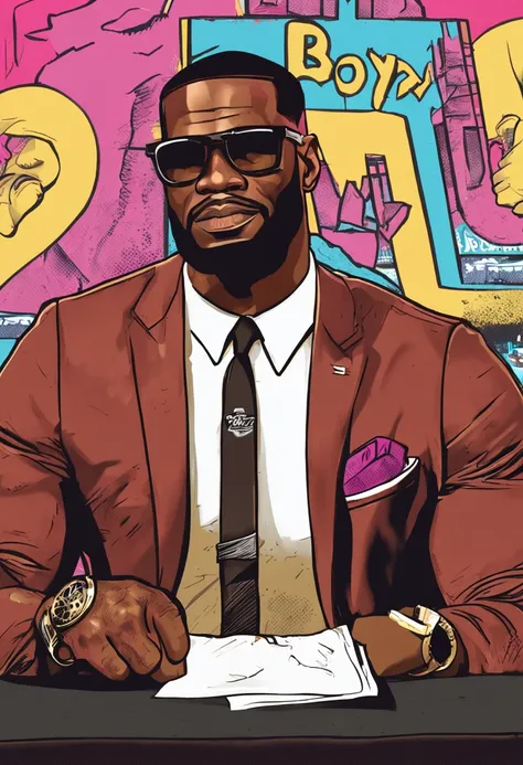 Lebron James, de terno e gravata indo fazer uma entrevista de emprego e usando oculos escuro ::n_ terno preto, sem texto e sem oculos escuro