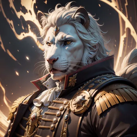 Napoléon Bonaparte on top of his great Legendary roaring lion super detailed hyper realistic super detailed Dynamic shot