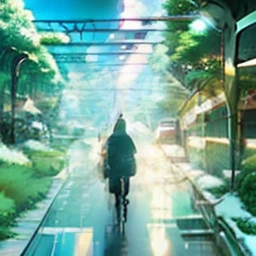 High quality masterpiece ，scenecy，Anime train passing through bodies of water on tracks， Brilliant night sky。Romantic train，pixiv，concept-art，Lofi art style，Reflectors。 by makoto shinkai, lofi art, beautiful anime scenes, Anime landscapes, Detailed scenery...