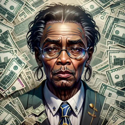 Robert mugabe realistic, swimming in sea of dollar bills -- style fantasy --auto --s2