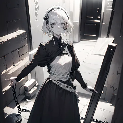 (1girl:1.9), (colorful wide-angle shot of beautiful elegant anime catgirl maid alone and getting off work for the evening and turning a key to lock the closed door of the cafe business that she owns in the filthy city), (paranoid winsome catgirl waitress d...