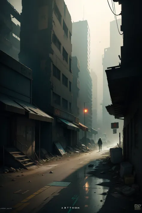 Guviz-style artwork, postapocalyptic vibes, cyberpunk homeless, post grunge concept art, Atmospheric. Digital painting, cyberpunk digital painting, Armageddons garbage, background artwork, Cold, Desolate. Digital illustration of Guvez style artwork, postap...