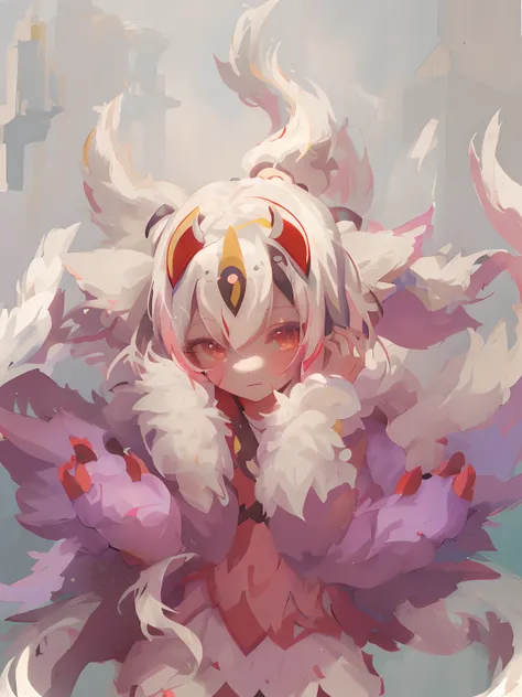 Anime girl with white hair and pink wings in the city, Detailed digital anime art, ahri, Anime monster girl, Detailed fanart, zerochan art, White Cat Girl, Digital art on Pixiv, Onmyoji detailed art, wlop rossdraws, cushart kenz, made with anime painter st...