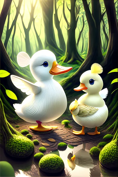 White duck and fairy playing in beautiful forest､Happy smile --auto