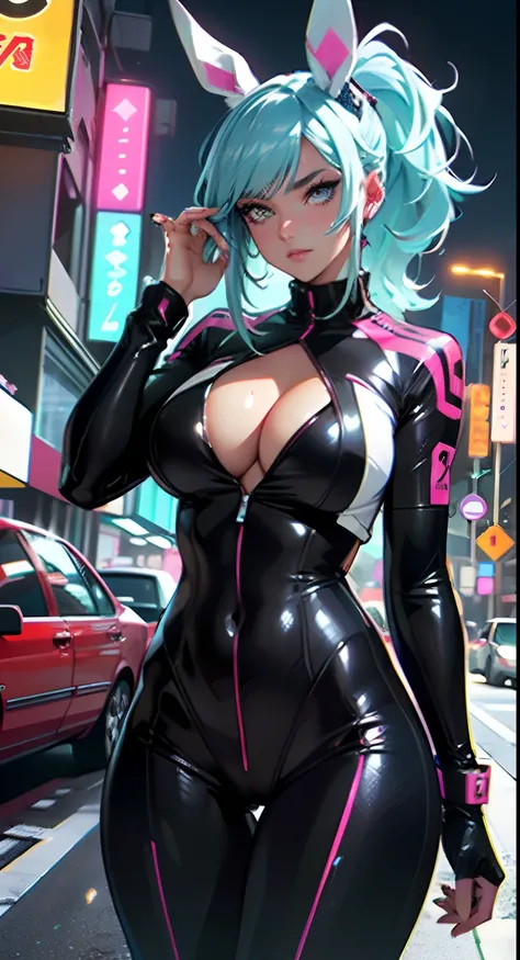 cute bunny girl,(((1girl))),((anime bunny girl with extremely cute and beautiful aqua hair walking seductively down the street)),(((bunny girl,anthro furry cute,bunny-girl))),(((bunny ears,bunny ears on head,big bunny ears))),

(large breasts:1.4),saggy br...