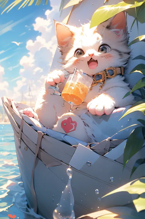 (tmasterpiece，best qualtiy：1.2）,A kitten，Drink water by the waters edge