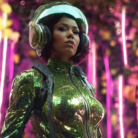 android, (bamboo forest:1), (Adult Spanish woman:1.6), (full body:1.3) (polyvinyl Jacket With Rivets:1.3), astro helmet (open zipper:1.7), (sexy:1.5), (erotic:1.5), (afro hairstyle:1.6), best quality, sunlight, detailed face, gorgeous eyes, realistic skin ...